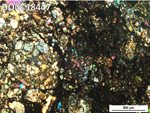 Thin Section Photo of Sample DOM 18447 in Cross-Polarized Light with 5X Magnification