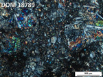 Thin Section Photo of Sample DOM 18789 in Cross-Polarized Light with 5X Magnification