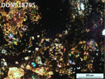 Thin Section Photo of Sample DOM 18795 in Cross-Polarized Light with 5X Magnification