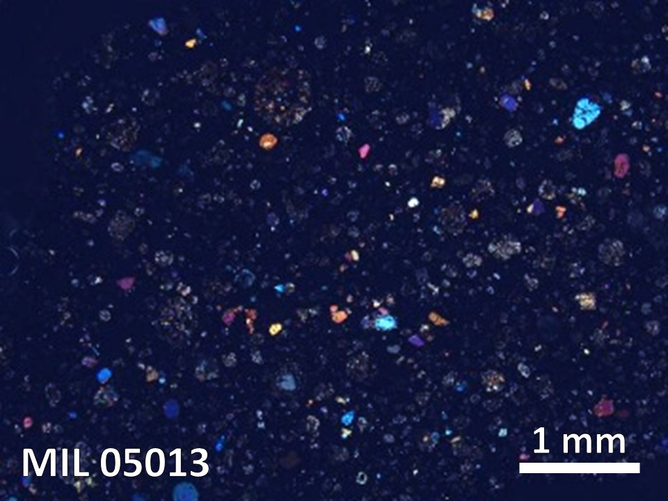 Thin Section Photo of Sample MIL 05013 in Cross-Polarized Light with 5X Magnification