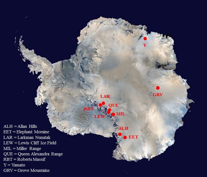Map of Antarctic Meteorite Locations