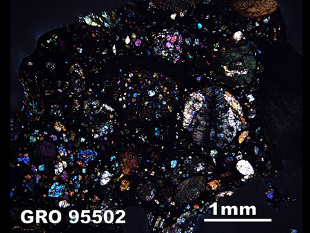 Thin Section Photograph of Sample GRO 95502 in Cross-Polarized Light