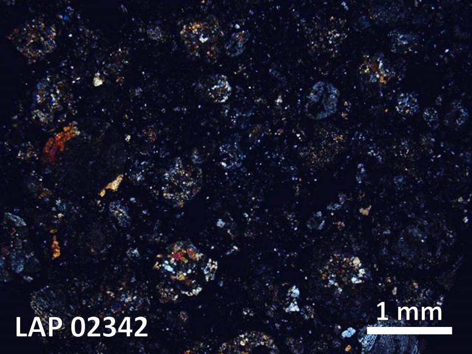 Thin Section Photo of Sample LAP 02342 in Cross-Polarized Light with  Magnification