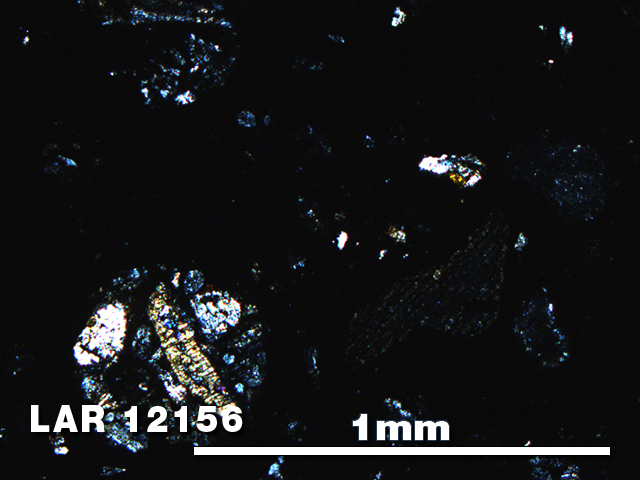 Thin Section Photo of Sample LAR 12156 in Cross-Polarized Light with 5X Magnification