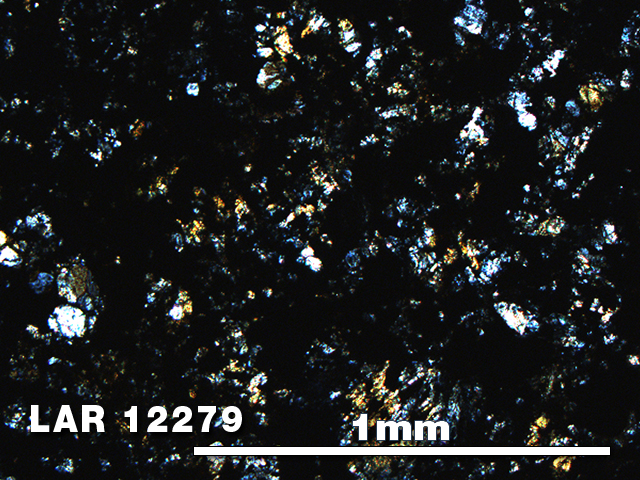 Thin Section Photo of Sample LAR 12279 in Cross-Polarized Light with 5X Magnification
