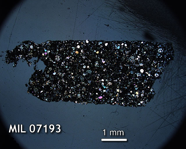 Thin Section Photo of Sample MIL 07193 in Cross-Polarized Light with 1.25x Magnification