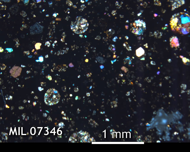 Thin Section Photo of Sample MIL 07346 in Cross-Polarized Light with 2.5x Magnification