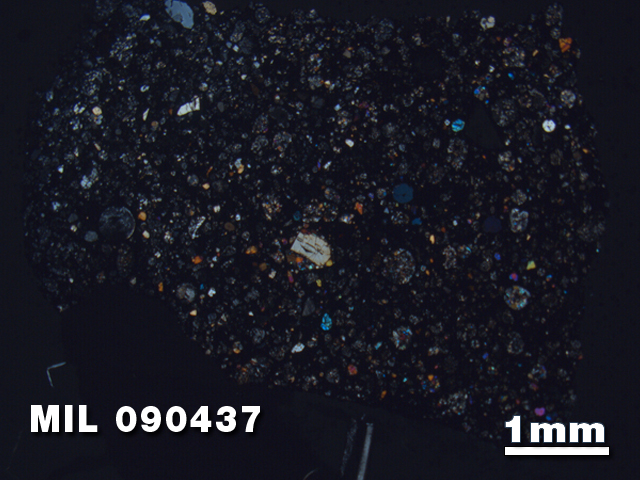 Thin Section Photo of Sample MIL 090437 at 1.25X Magnification in Cross-Polarized Light