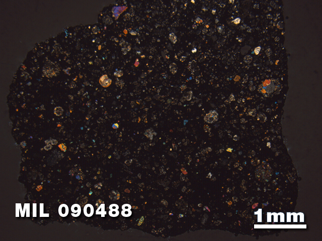 Thin Section Photo of Sample MIL 090488 at 1.25X Magnification in Cross-Polarized Light