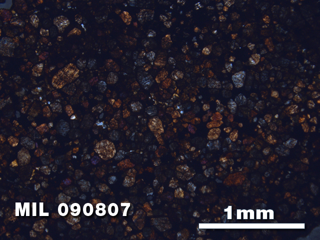 Thin Section Photo of Sample MIL 090807 at 2.5X Magnification in Cross-Polarized Light