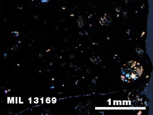 Thin Section Photo of Sample MIL 13169 in Cross-Polarized Light with 2.5X Magnification