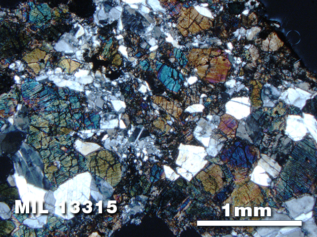 Thin Section Photo of Sample MIL 13315 in Cross-Polarized Light with 2.5X Magnification