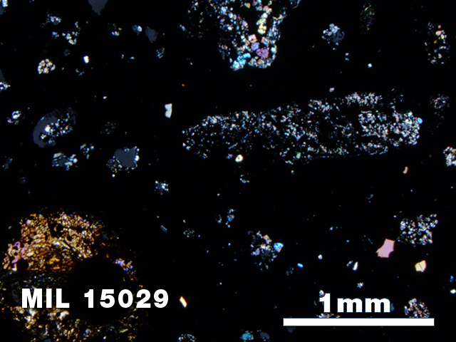 Thin Section Photo of Sample MIL 15029 in Cross-Polarized Light with 2.5X Magnification