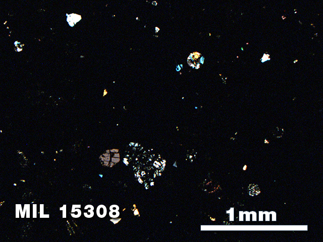 Thin Section Photo of Sample MIL 15308 in Cross-Polarized Light with 2.5X Magnification