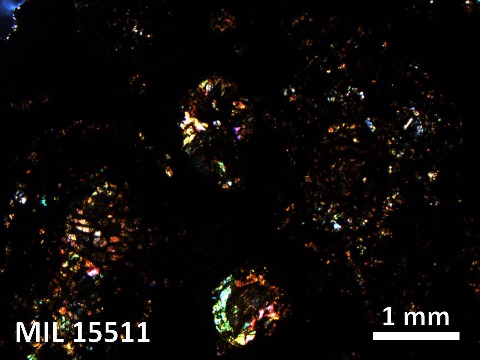Thin Section Photo of Sample MIL 15511 in Cross-Polarized Light with 2.5X Magnification