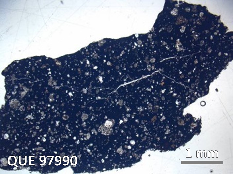 Thin Section Photo of Sample QUE 97990 in Plane-Polarized Light with  Magnification