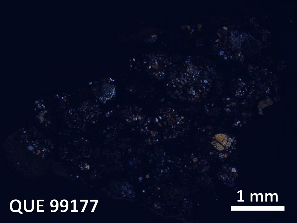 Thin Section Photo of Sample QUE 99177 in Cross-Polarized Light with  Magnification