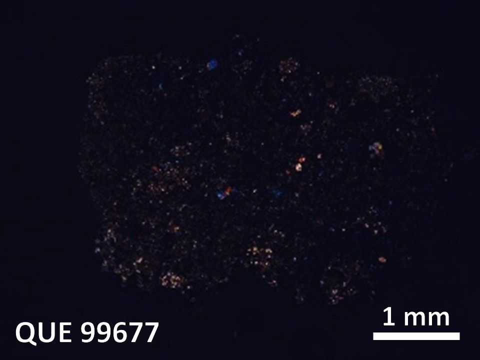 Thin Section Photo of Sample QUE 99677 in Cross-Polarized Light with  Magnification
