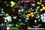 Thin Section Photo of Sample EET 96001 in Cross-Polarized Light with 2.5X Magnification
