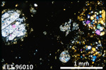 Thin Section Photo of Sample EET 96010 in Cross-Polarized Light with 2.5X Magnification