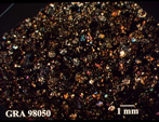Thin Section Photo of Sample GRA 98050 in Cross-Polarized Light with 1.25X Magnification