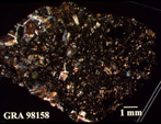 Thin Section Photo of Sample GRA 98158 in Cross-Polarized Light with 1.25X Magnification