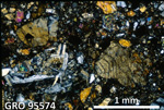 Thin Section Photo of Sample GRO 95574 in Cross-Polarized Light with 2.5X Magnification