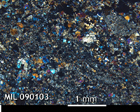 Thin Section Photo of Sample MIL 090103 in Cross-Polarized Light with 2.5x Magnification