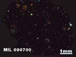 Thin Section Photo of Sample MIL 090700 in Cross-Polarized Light with 1.25X Magnification