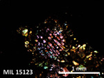 Thin Section Photo of Sample MIL 15123 in Cross-Polarized Light with 5X Magnification