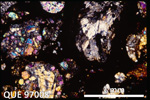 Thin Section Photo of Sample QUE 97008 in Cross-Polarized Light with 2.5X Magnification