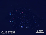 Thin Section Photo of Sample QUE 97657 in Cross-Polarized Light with 5X Magnification